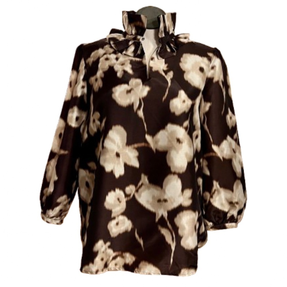 NWOT Tuckernuck Bouvier Ruffle Neck Brown Tan Print Top Blouse Shirt Size XXL - Picture 3 of 5